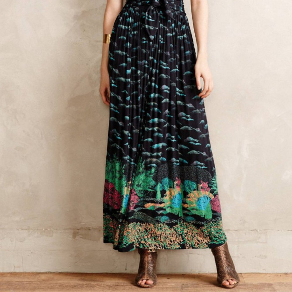 Anthropologie Maxi Dress Plenty Tracy Reece Maore Whimsical Landscape Print - Picture 2 of 7